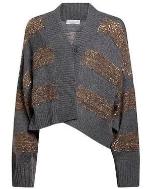 Brunello Cucinelli Striped Knit Sweater - Gray
