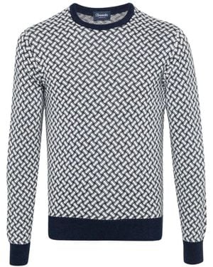 Drumohr Crew-Neck Intarsia Knit Jumper - Blue