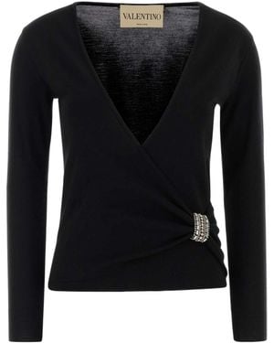 Valentino Embellished Wrap Sweater - Black