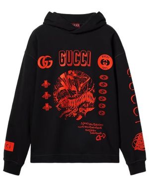Gucci Logo Symbols Hooded Sweatshirt - Red