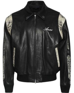 Amiri Snake-Effect Studded Bones Leather Jacket - Black