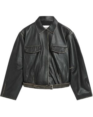 St. Agni Brushed Leather Belted Jacket - Black