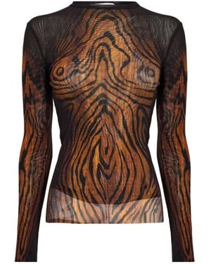 Jean Paul Gaultier Printed Long Sleeve T-Shirt - Brown