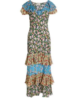 RIXO London Floral Silk Maxi Dress - Blue