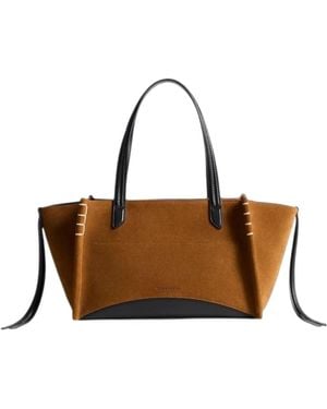 JW Anderson Elongated Lober Cabas Contrast-Panel Whipstitch-Trim Tote Bag - Brown
