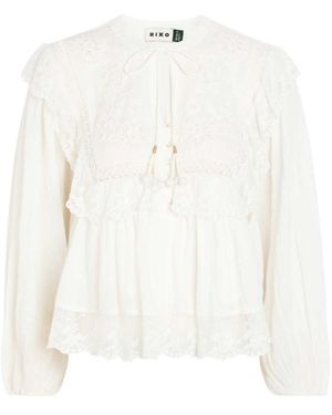 RIXO London Embroidered Cotton Top - White
