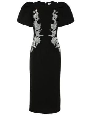 Rebecca Vallance Monroe Puff-Sleeve Embellished Midi Dress - Black