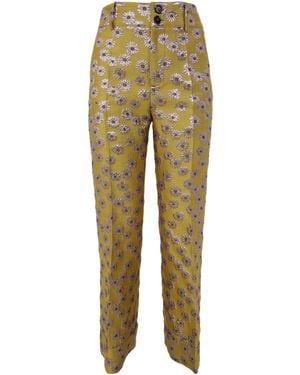 La DoubleJ Hendrix Floral-Embroidery Flared Pants - Yellow