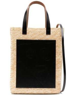 Plan C Pili And Bianca Straw Tote Bag - Black