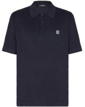 Balmain Silk-Cotton Logo Polo Shirt - Blue