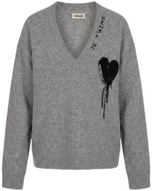 Zadig & Voltaire Mikyz Heart V-Neck Jumper - Grey