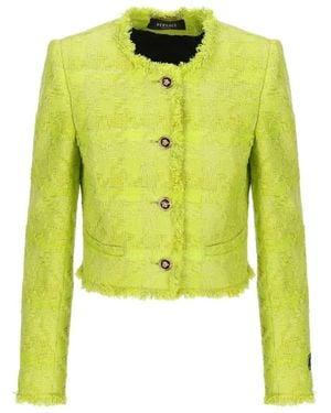 Versace Button-Up Tweed Jacket - Yellow
