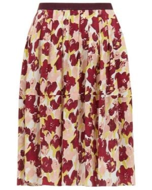 Marni Secret Bouquet Printed Satin Pleated Skirt - Red
