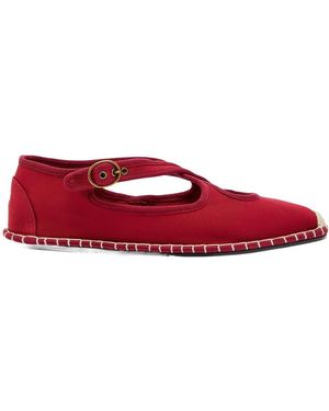 Polo Ralph Lauren Cross-Over Grosgrain Espadrille Mary Jane Flats - Red