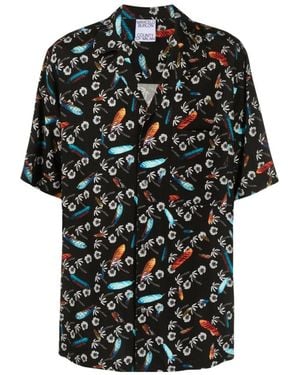 Marcelo Burlon Floral Printed Short-Sleeved Shirt - Black