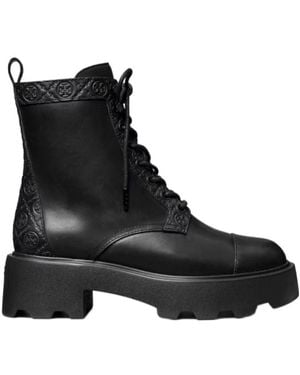 Tory Burch Monogram Lug Sole Ankle Boots - Black