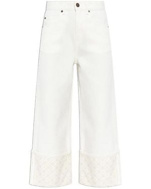 Tory Burch Turn-Up Wide-Leg Jeans - White