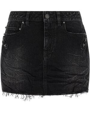 Balenciaga Frayed Edge Denim Mini Skirt - Black