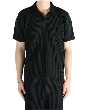 Homme Plissé Issey Miyake Homme Plissé Issey Miyake Short Sleeved Pleated Polo Shirt - Black