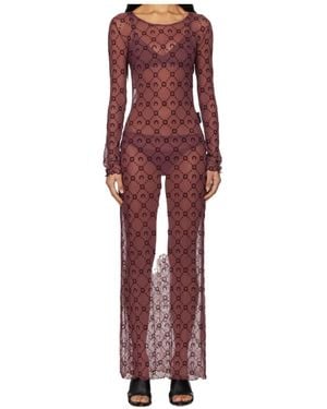 Marine Serre Moonogram Mesh Flock Dress - Red