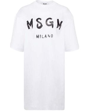 MSGM Logo Details T-Shirt Dress - White