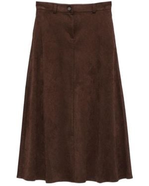 D.exterior Suede-Effect A-Line Midi Skirt - Brown