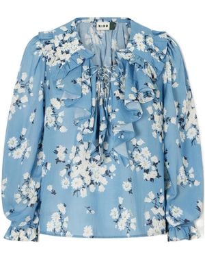 RIXO London Ruffled Shirt - Blue
