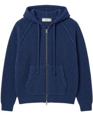 DUNST Ribbed-Knit Zip-Up Hoodie - Blue