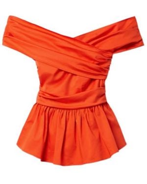 Altuzarra Off-The-Shoulder Ruffled Waist Flared Top - Orange