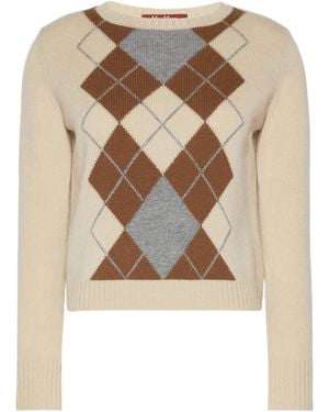 Max Mara Diamond Pattern Knit Sweater - Natural