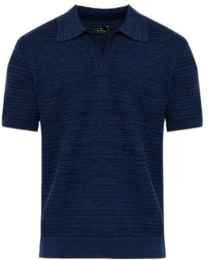 Etro Textured Knit Polo Shirt - Blue