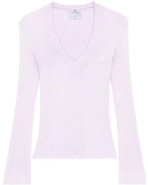 Courreges V-Neck Ribbed Sweater - Pink