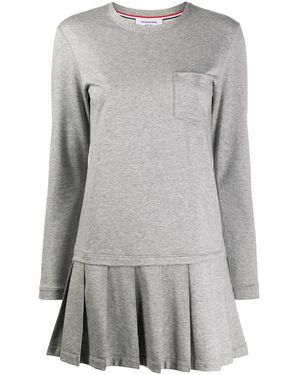 Thom Browne Drop Waist Pleated Dress - Grey