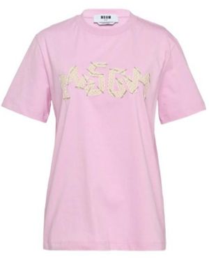 MSGM Logo Embroidered Short-Sleeve Jersey T-Shirt - Pink