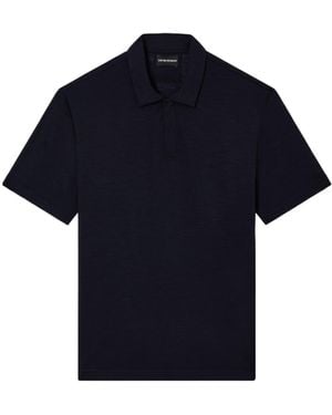 Emporio Armani Logo Embroidered Short-Sleeved Polo Shirt - Blue