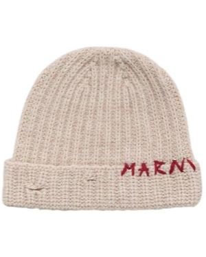 Marni Logo Embroidered Ribbed Knit Beanie - Pink