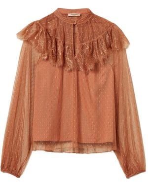 Twinset Plumetis Laced Tulle Blouse - Brown