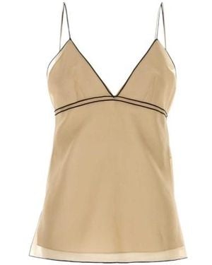 KHAITE Timy Sheer V-Neck Camisole Top - Natural