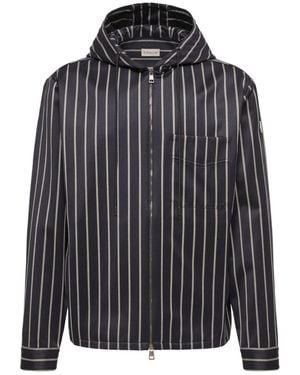 Moncler Wool Cotton Striped Hooded Shirt - Black
