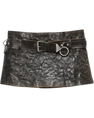 Prada Belted Leather Mini Skirt - Black