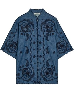 Zimmermann Aster Embroidered Denim Shirt - Blue