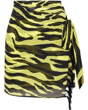 The Attico Tassel Zebra Print Midi Skirt - Yellow