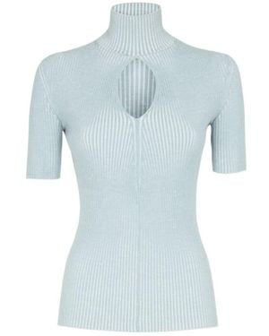 Fendi Cut-Out Detailed High-Neck Ribbed Jumper - Blue