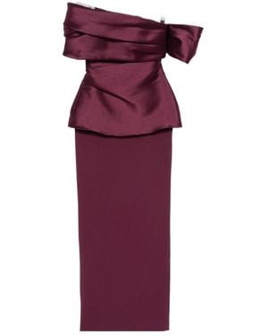 Solace London Off-Shoulder Draped Maxi Dress - Purple
