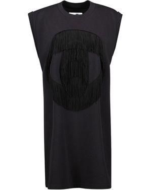 MM6 by Maison Margiela Cap Sleeved Fringed Dress - Black