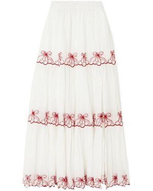 LoveShackFancy Elastic Waist Midi Skirt - White
