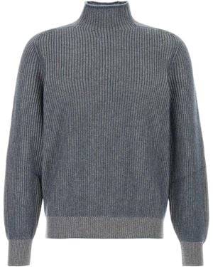 Brunello Cucinelli Ribbed Turtleneck Knitted Sweater - Gray