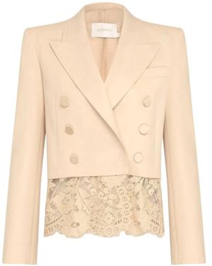Zimmermann Valiant Lace Cropped Blazer - Natural