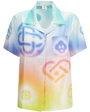 CASABLANCA Halftone Logo Short Sleeved Satin Shirt - Blue
