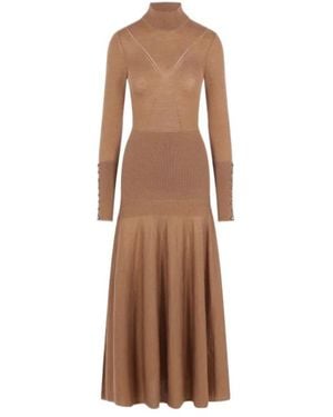 Rabanne Button-Cuff Turtleneck Maxi Dress - Brown